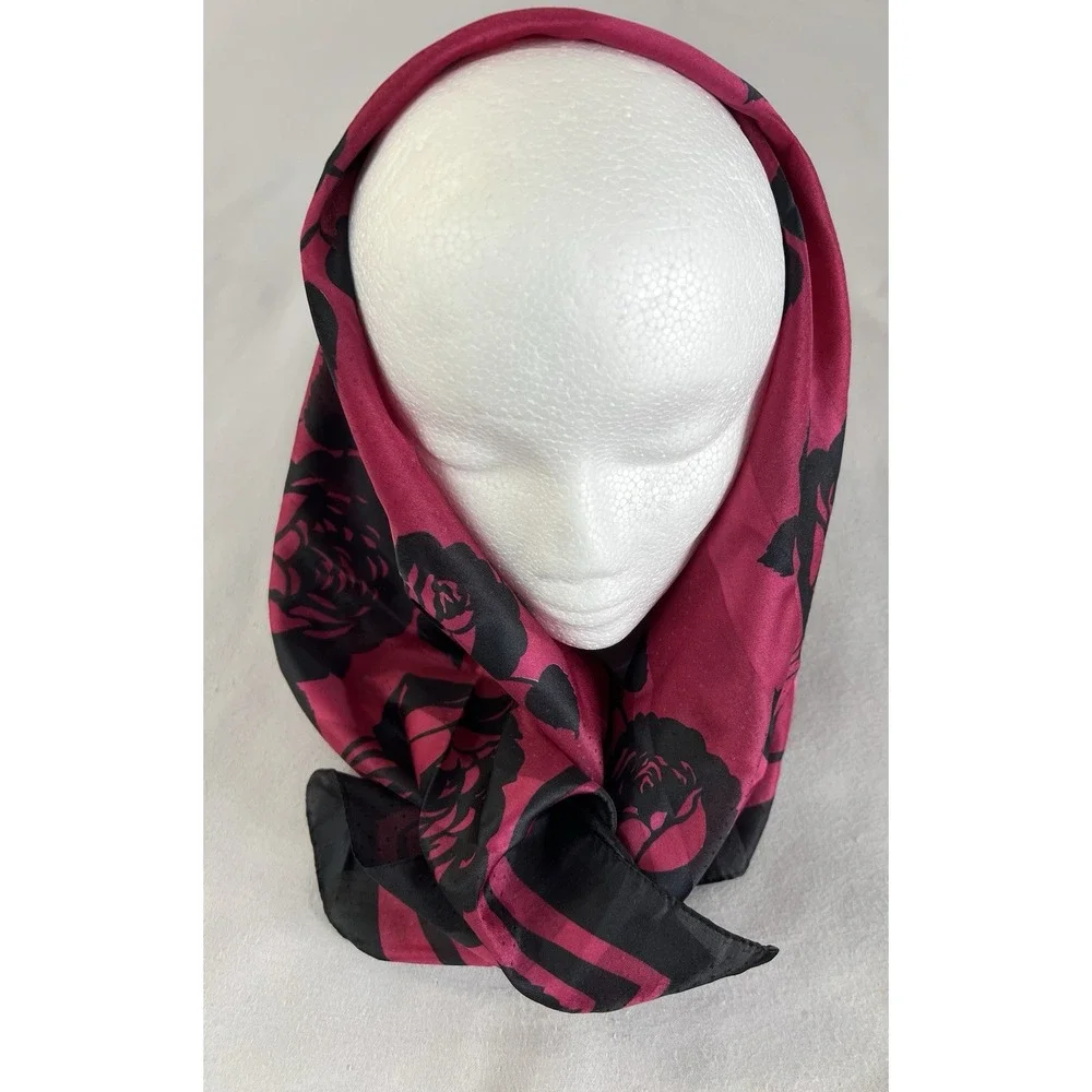 Vintage‎ Made In Italy Square Scarf Hot Pink Floral 100% Polyester  30
